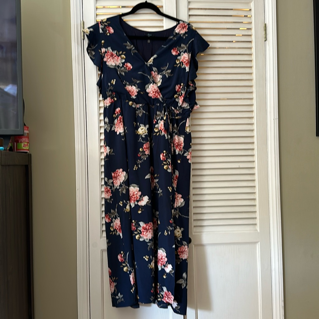 Navy And Pink Floral Wrap Dress